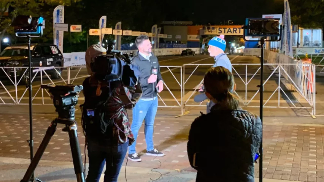 Man being interviewed for news