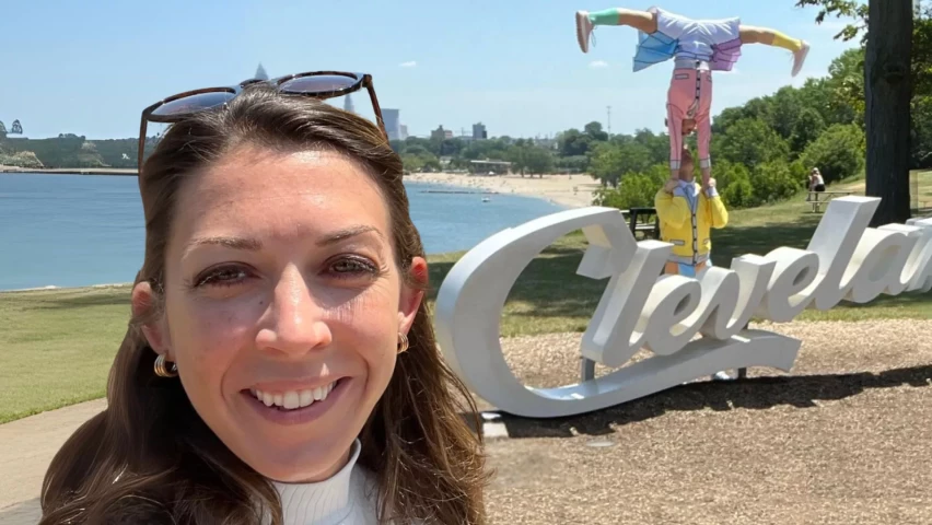 Audrey Adair at the Cleveland sign